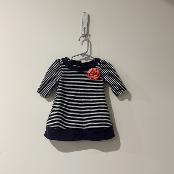 • Janie and Jack • Girls FLORAL STRIPED PONE DRESS Navy Blue & White 12-18 Month - Picture 2 of 4